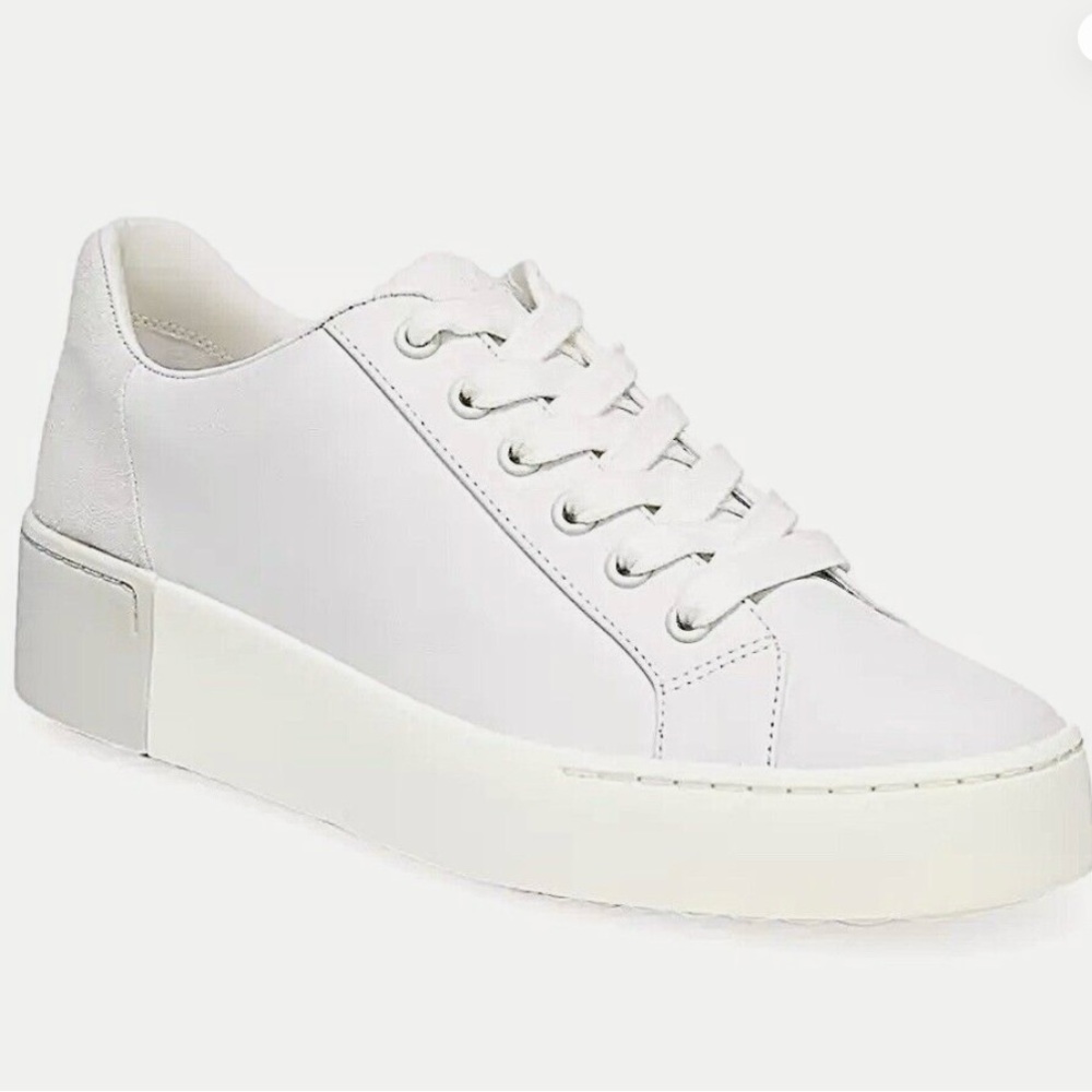 Vince White Leather Platform Sneakers with Cream Sole - Picture 5 of 8